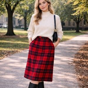VTG Pendleton Red Leslie Tartan Wool Skirt USA Made Authentic Plaid Size 10